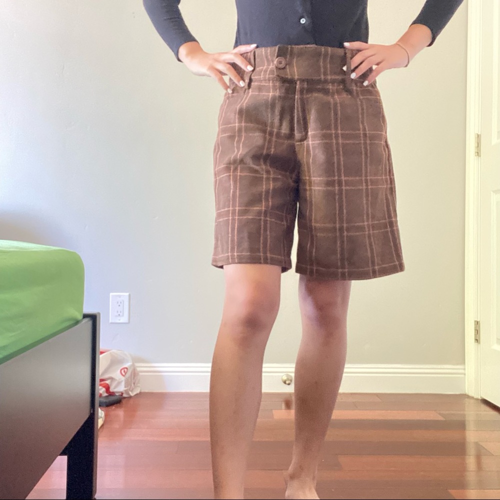 European style brown plaid pants